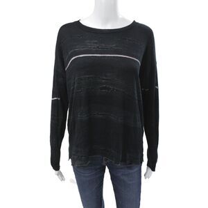 Match Womens Black Striped Pullover Sweater Round Neck Long Sleeve Size 1